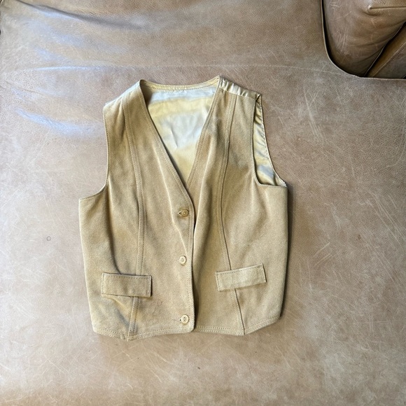 Vintage Cowhide Suede Leather Brown Button Up Vest Women’s Size XL - Picture 1 of 6